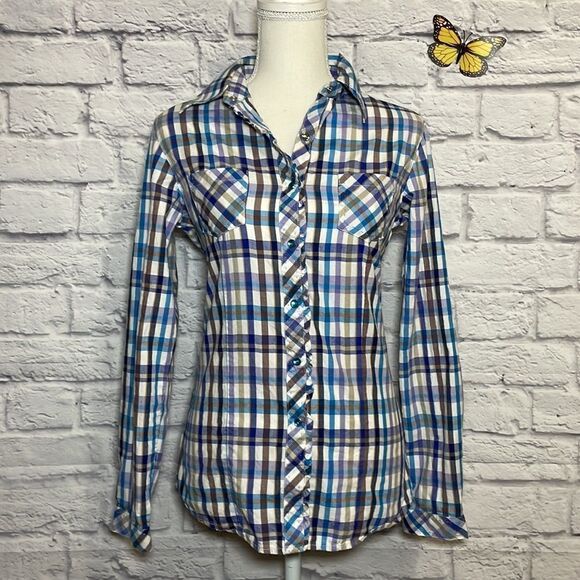 COWGIRL Up Plaid Shirt Jeweled Snap Buttons Rhinestones Size Small - Picture 1 of 11